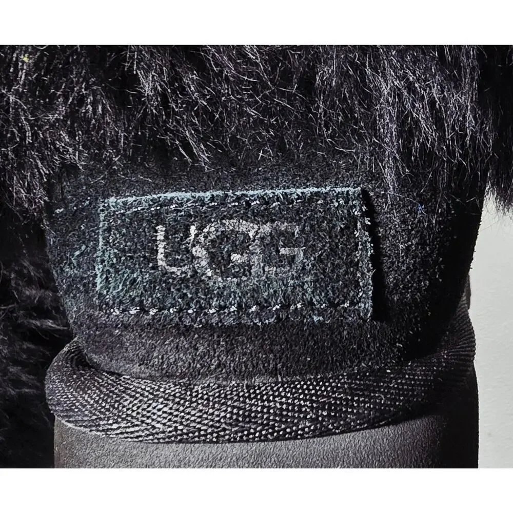 UGG Mini Fluff Collar Women's Black Booties Sheepskin Suede US Size 8 (1112491)